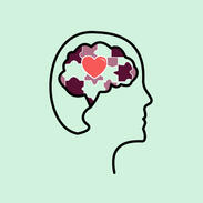 Logo of the Mental Health Matters club. It's a mint colored circle with the outline of a human head and a brain.